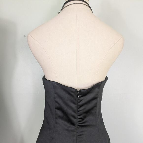 Vintage Prom Dress Maxi Gown 8 Black White 90s Y2K Goth Glam Floral Strapless - Picture 8 of 13